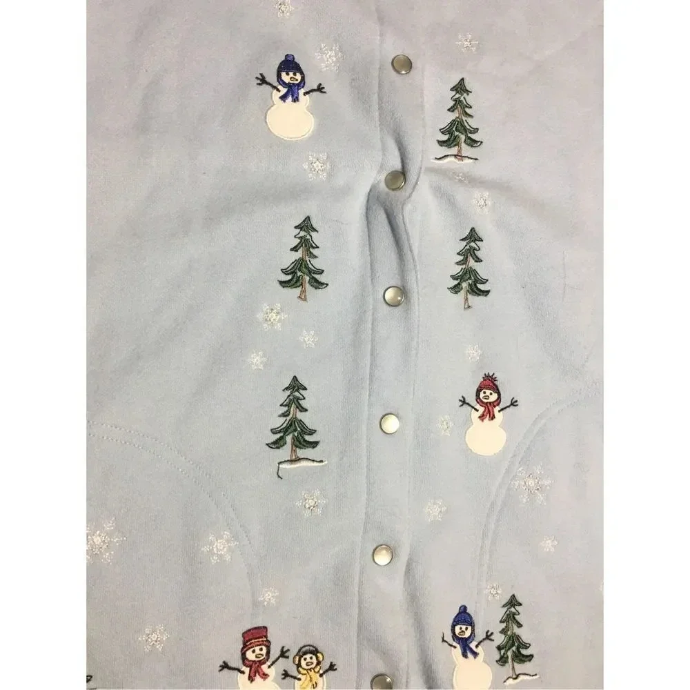 Womens Classic Elements Vest Size Large Blue Christmas Snow Snowman Cold Winter